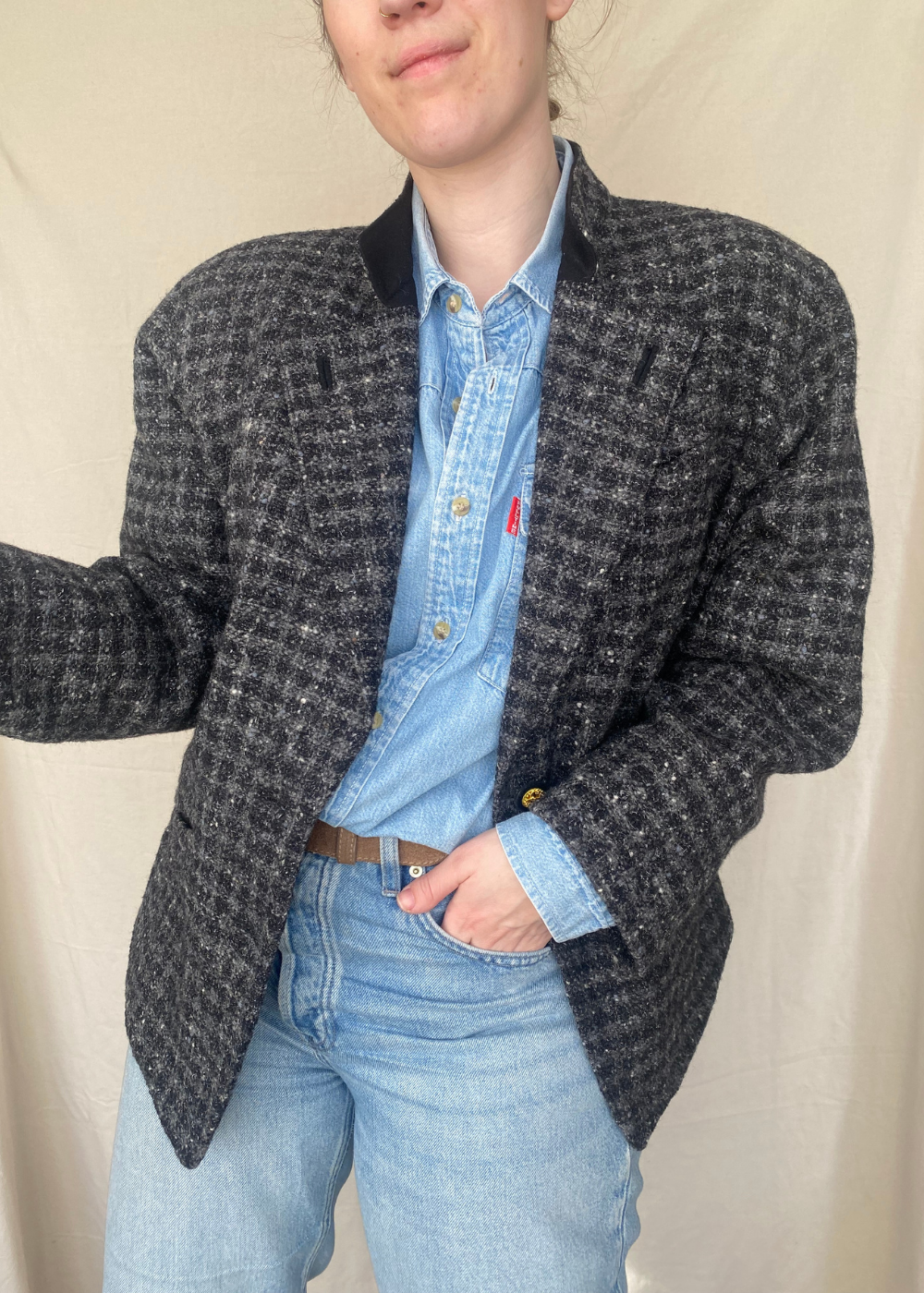 Tweed zwart/grijze blazer - maat XL/XXL
