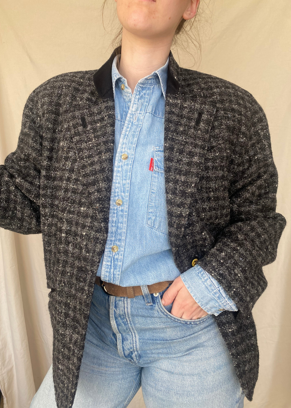 Tweed zwart/grijze blazer - maat XL/XXL