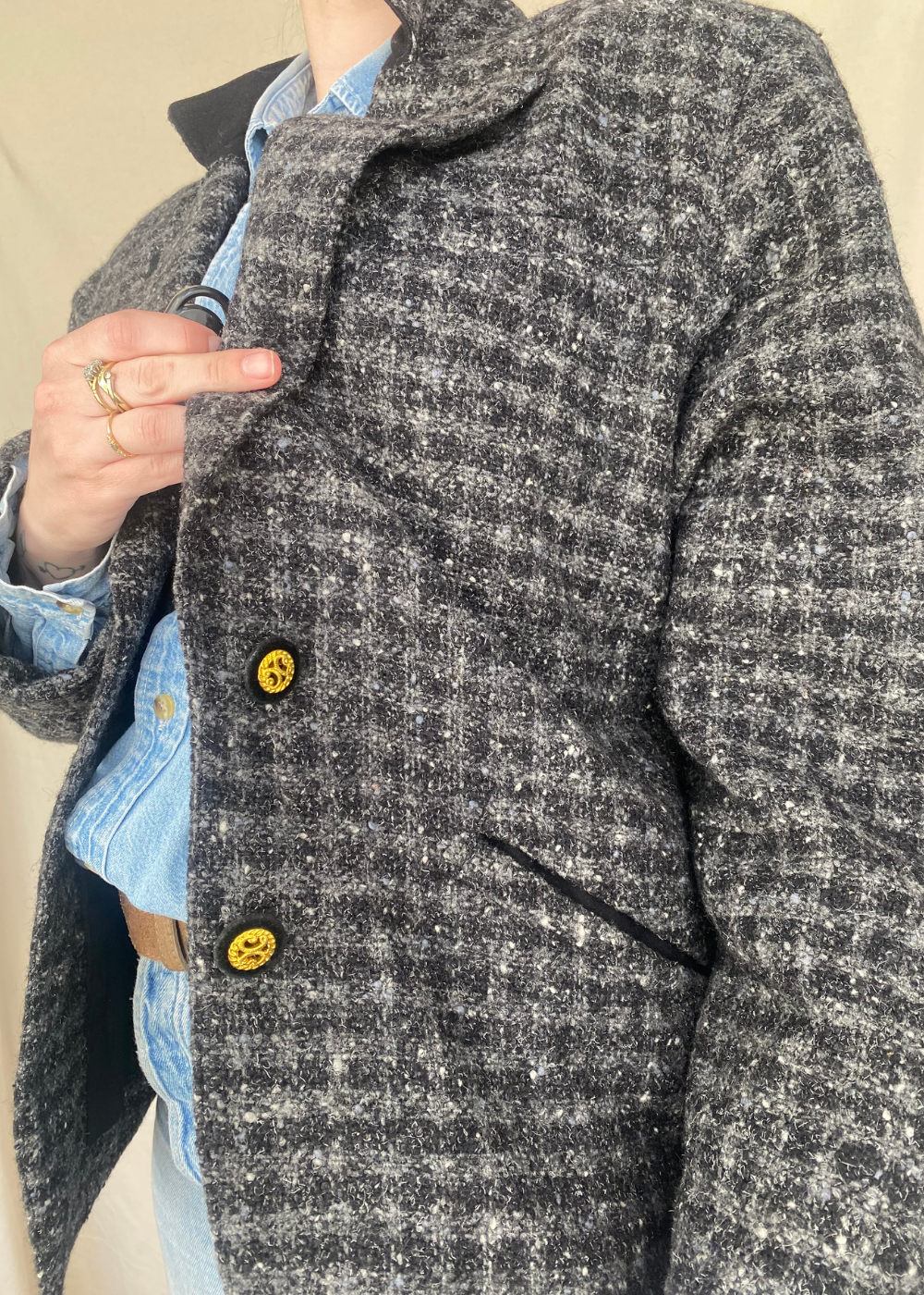 Tweed zwart/grijze blazer - maat XL/XXL