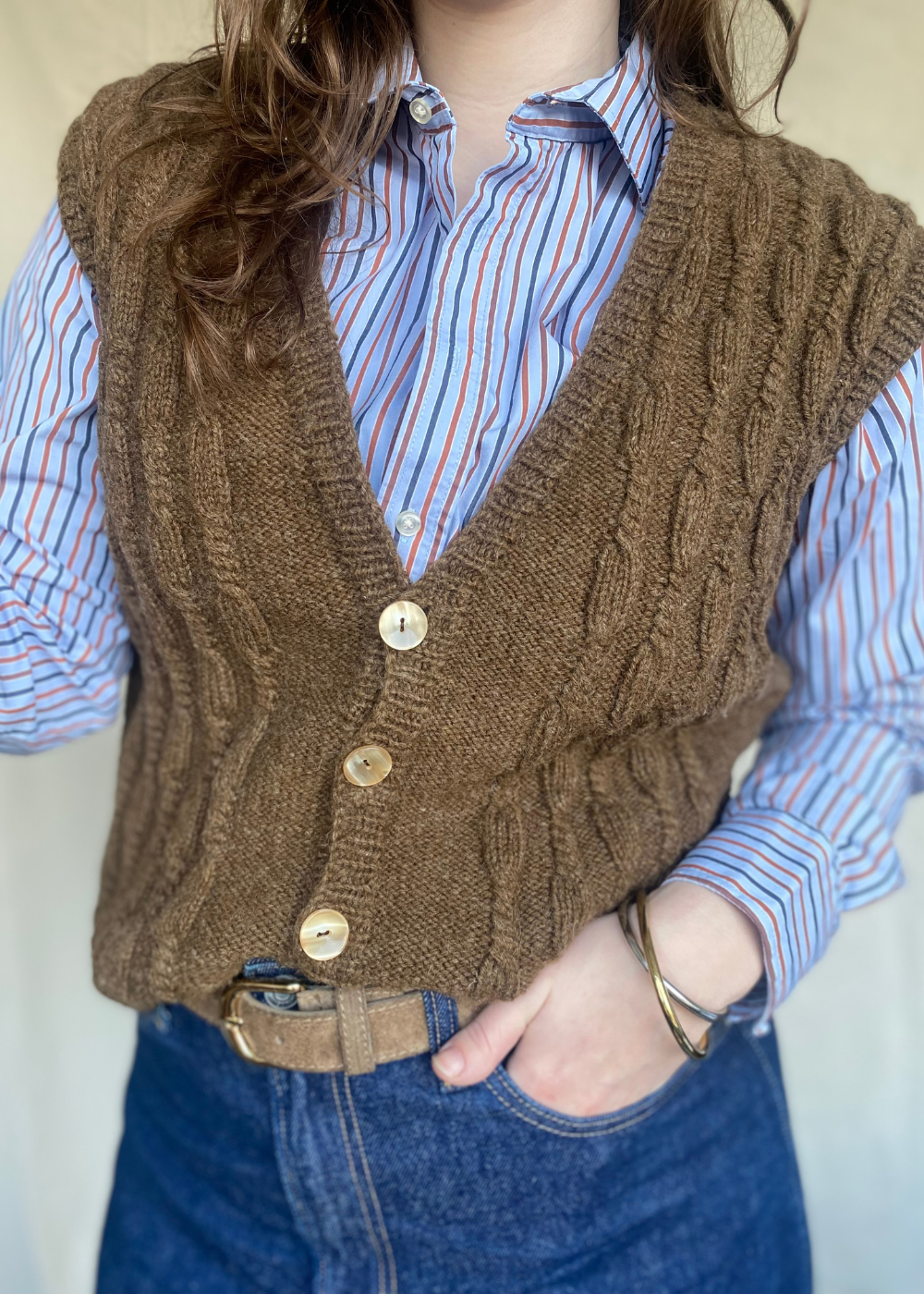 Bruin wollen gilet - maat S/M