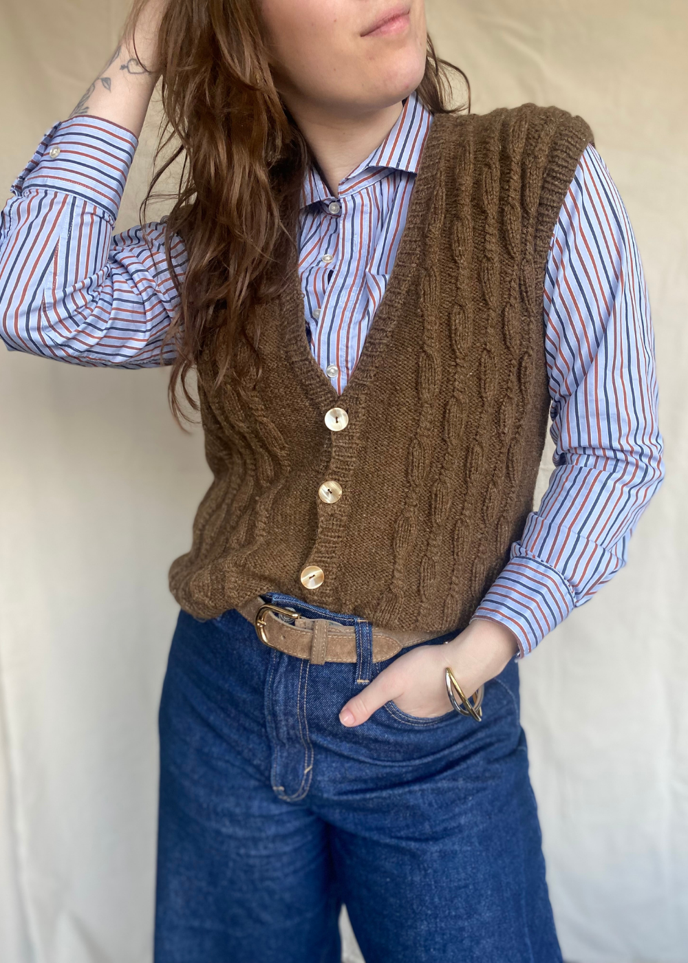 Bruin wollen gilet - maat S/M
