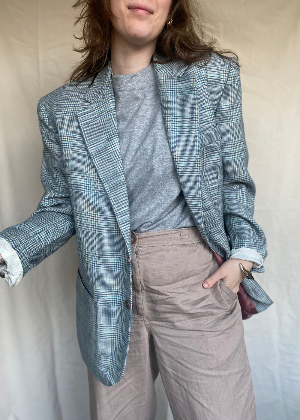 Blauw geruiten blazer - maat L/XL