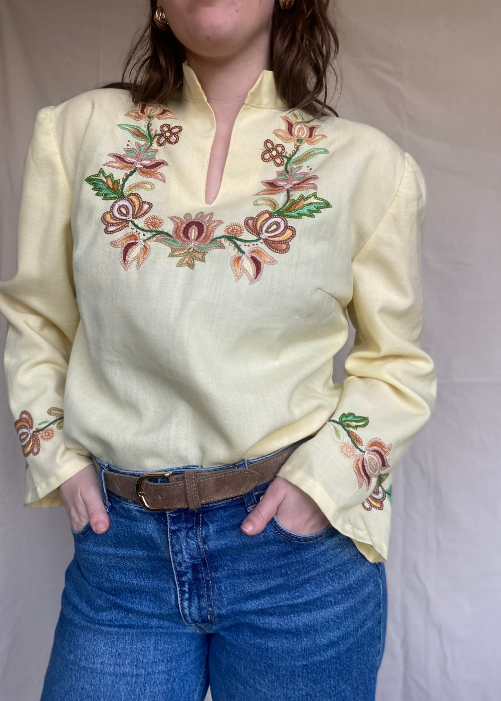 Butter yellow katoenen blouse - maat M/L