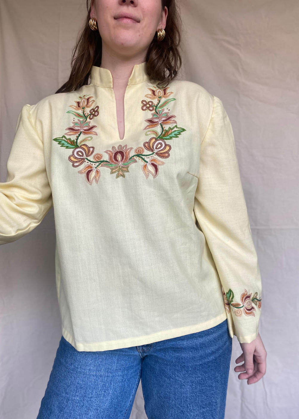 Butter yellow katoenen blouse - maat M/L