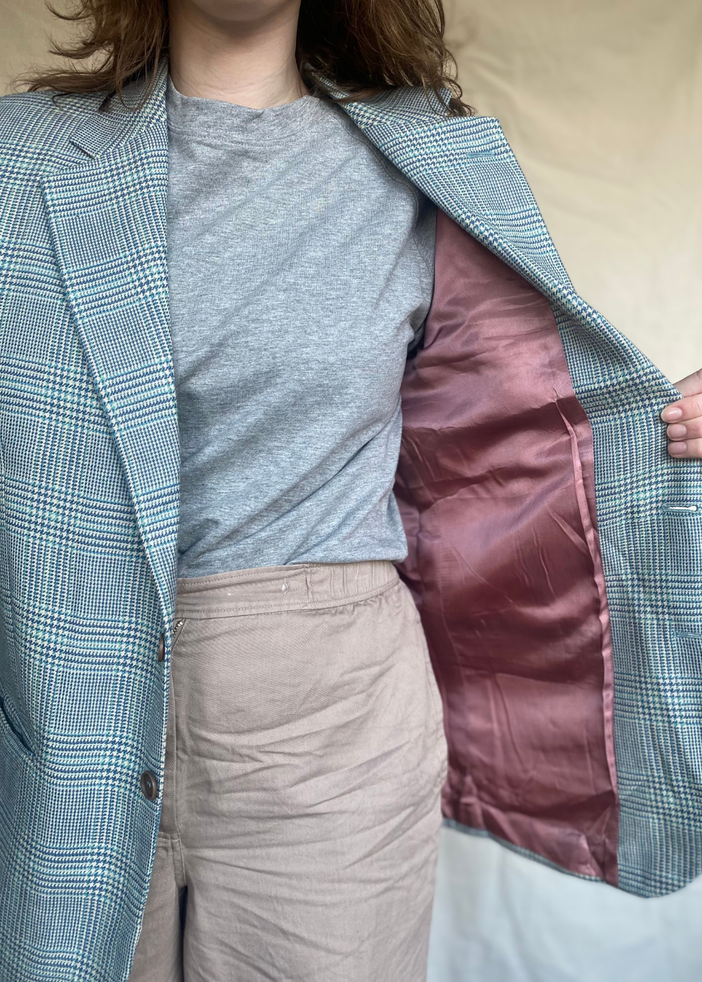 Blauw geruiten blazer - maat L/XL