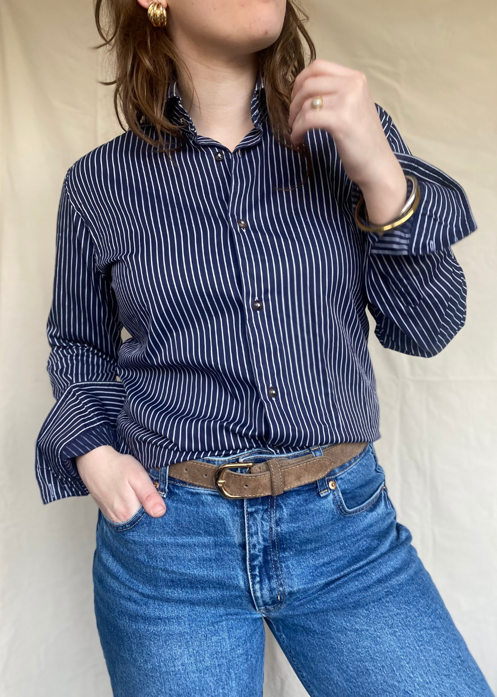 Donkerblauwe katoenen blouse - maat S/M