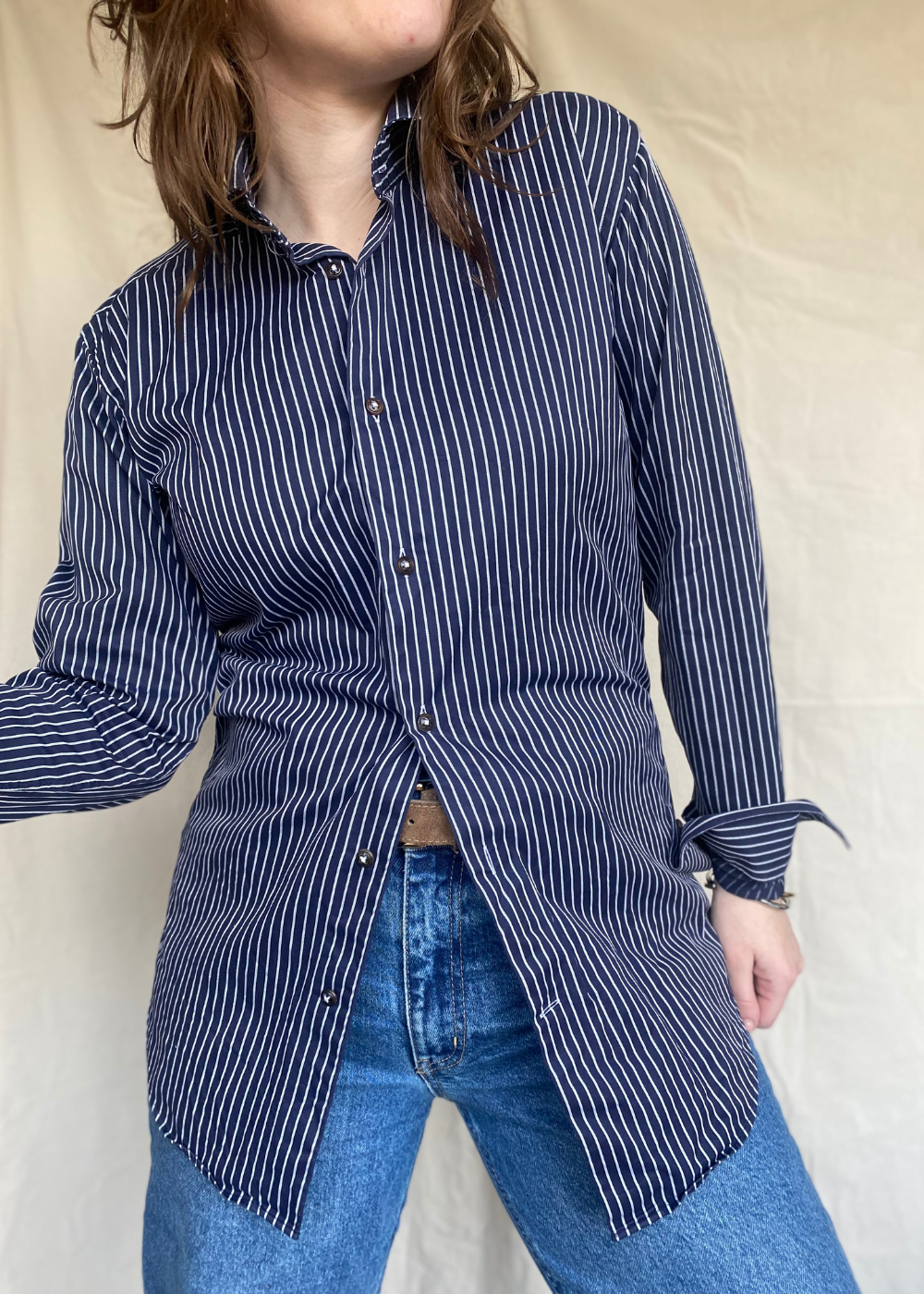 Donkerblauwe katoenen blouse - maat S/M