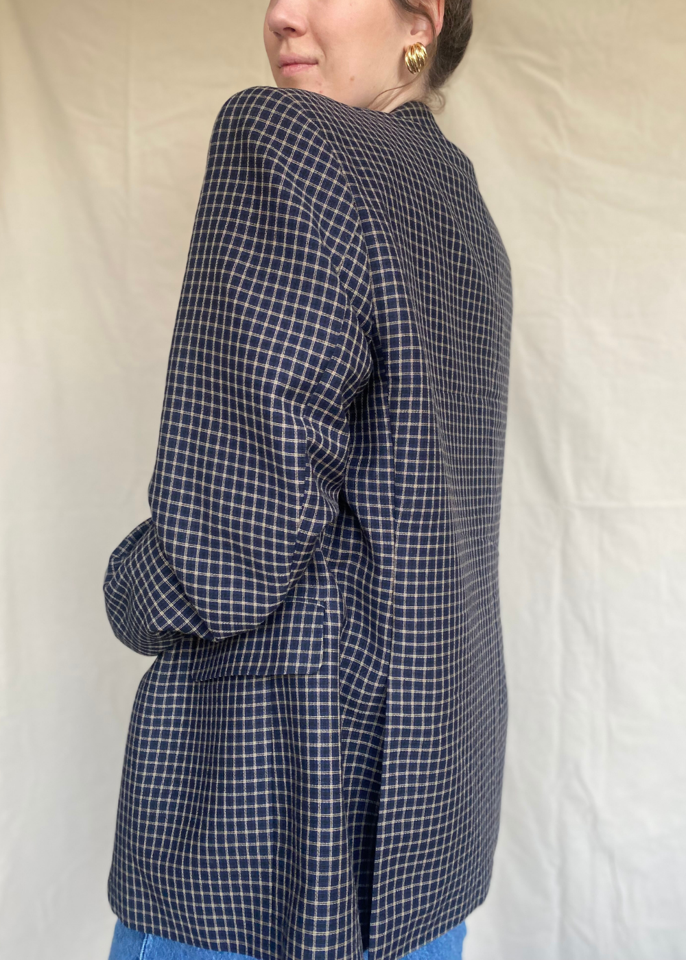 Wollen geruiten blazer - L