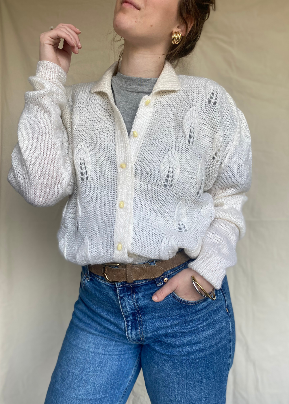 Wit gebreide polo trui - maat M/L