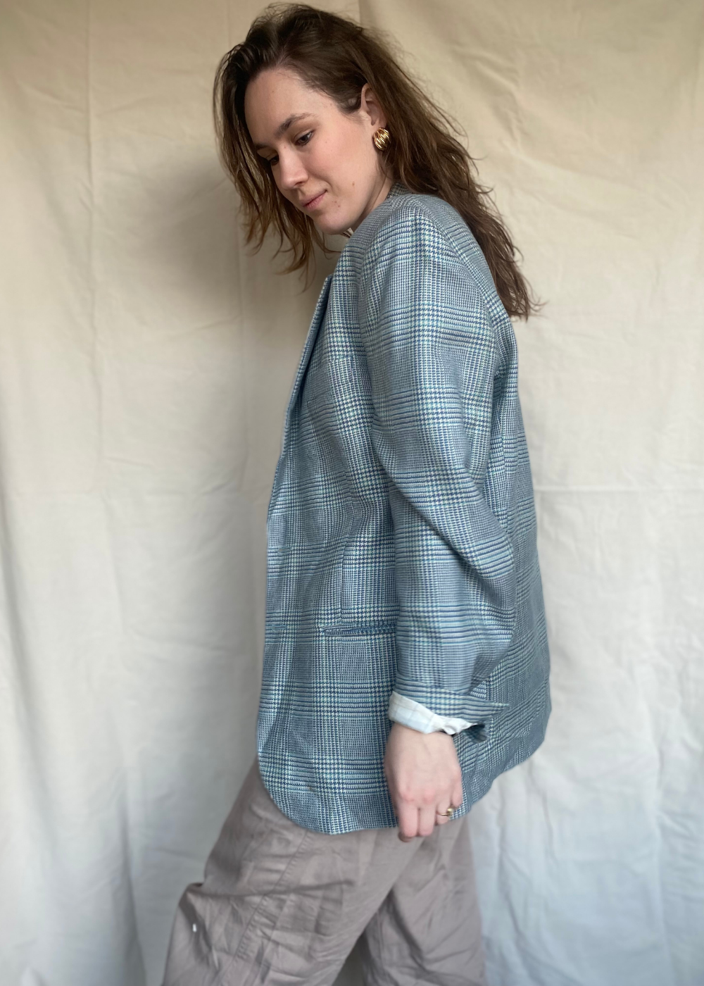 Blauw geruiten blazer - maat L/XL