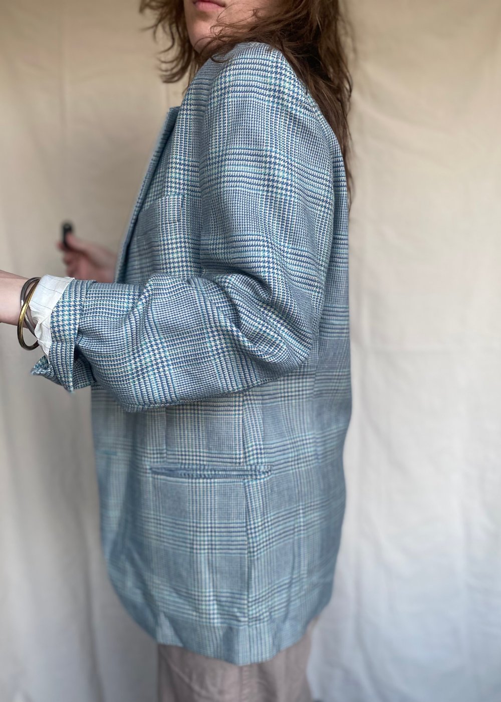 Blauw geruiten blazer - maat L/XL