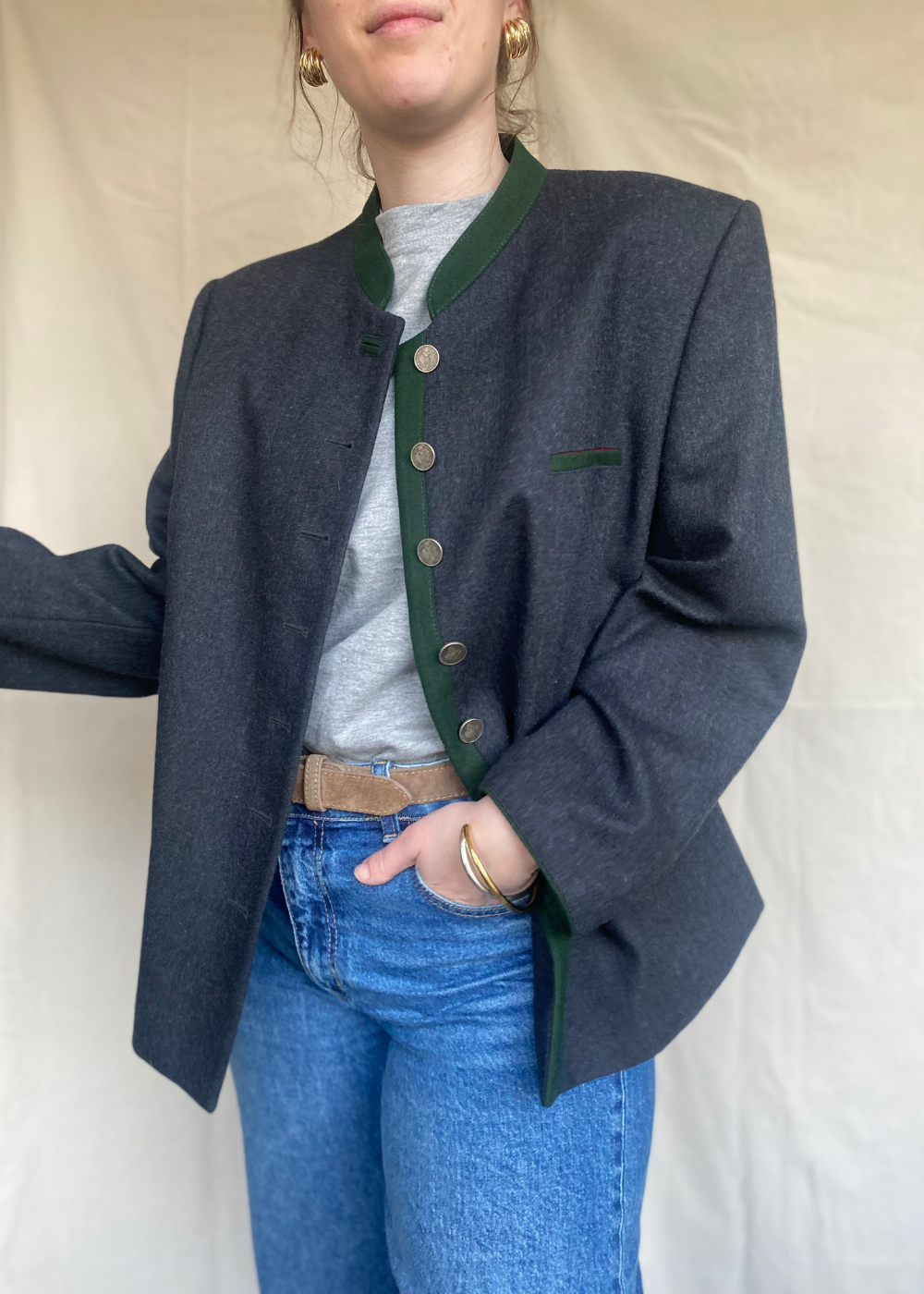 Antraciet wollen blazer - maat XL