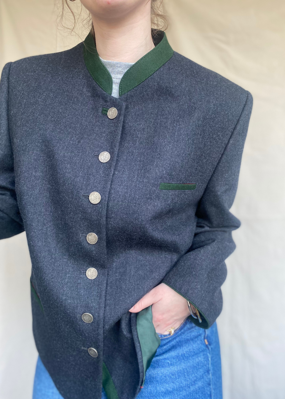 Antraciet wollen blazer - maat XL