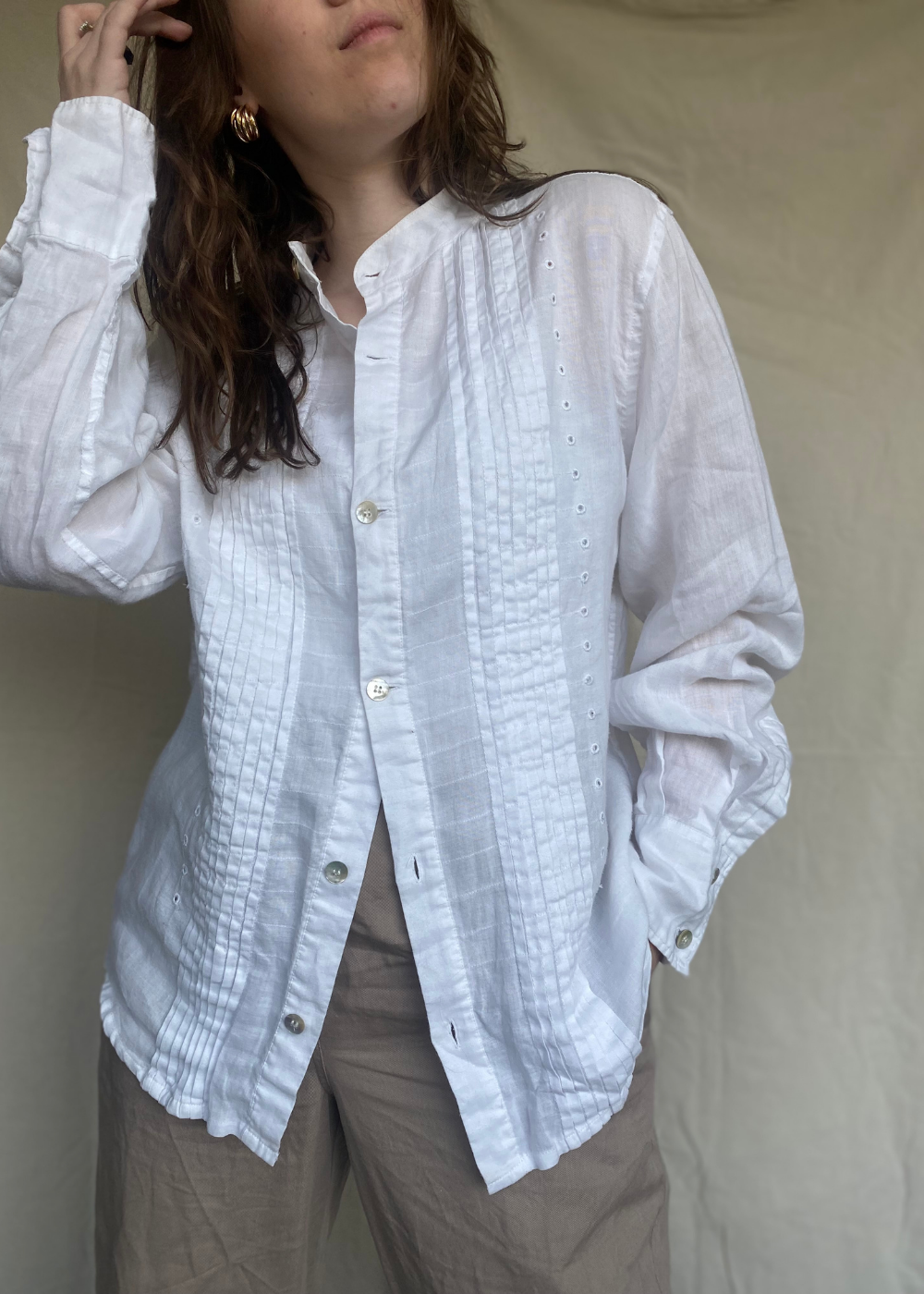 Witte linnen blouse - maat L/XL