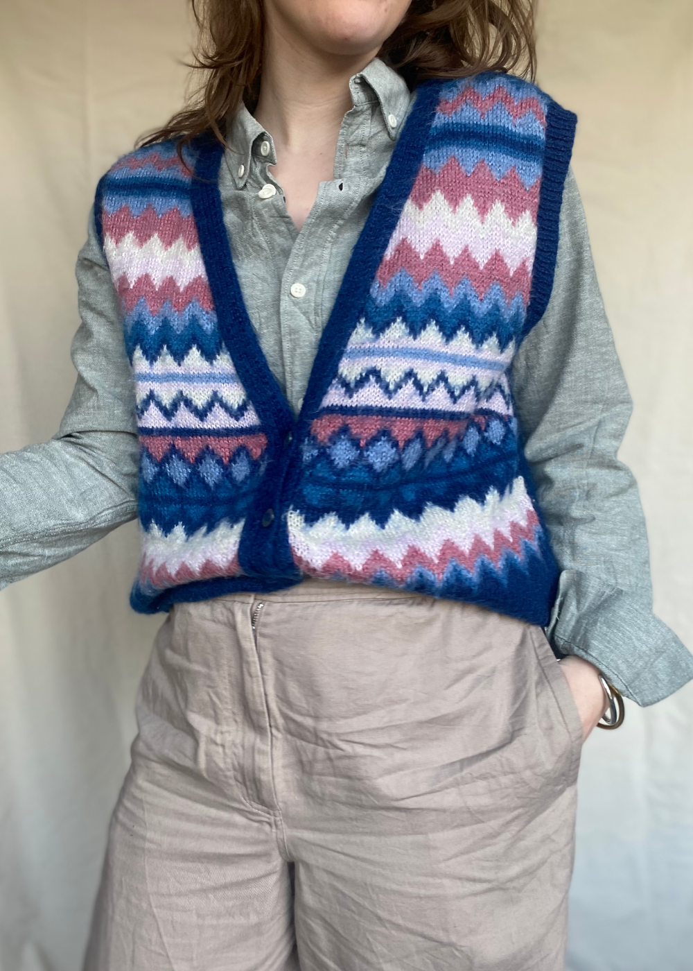 Kleurrijk wollen gilet - maat L/XL