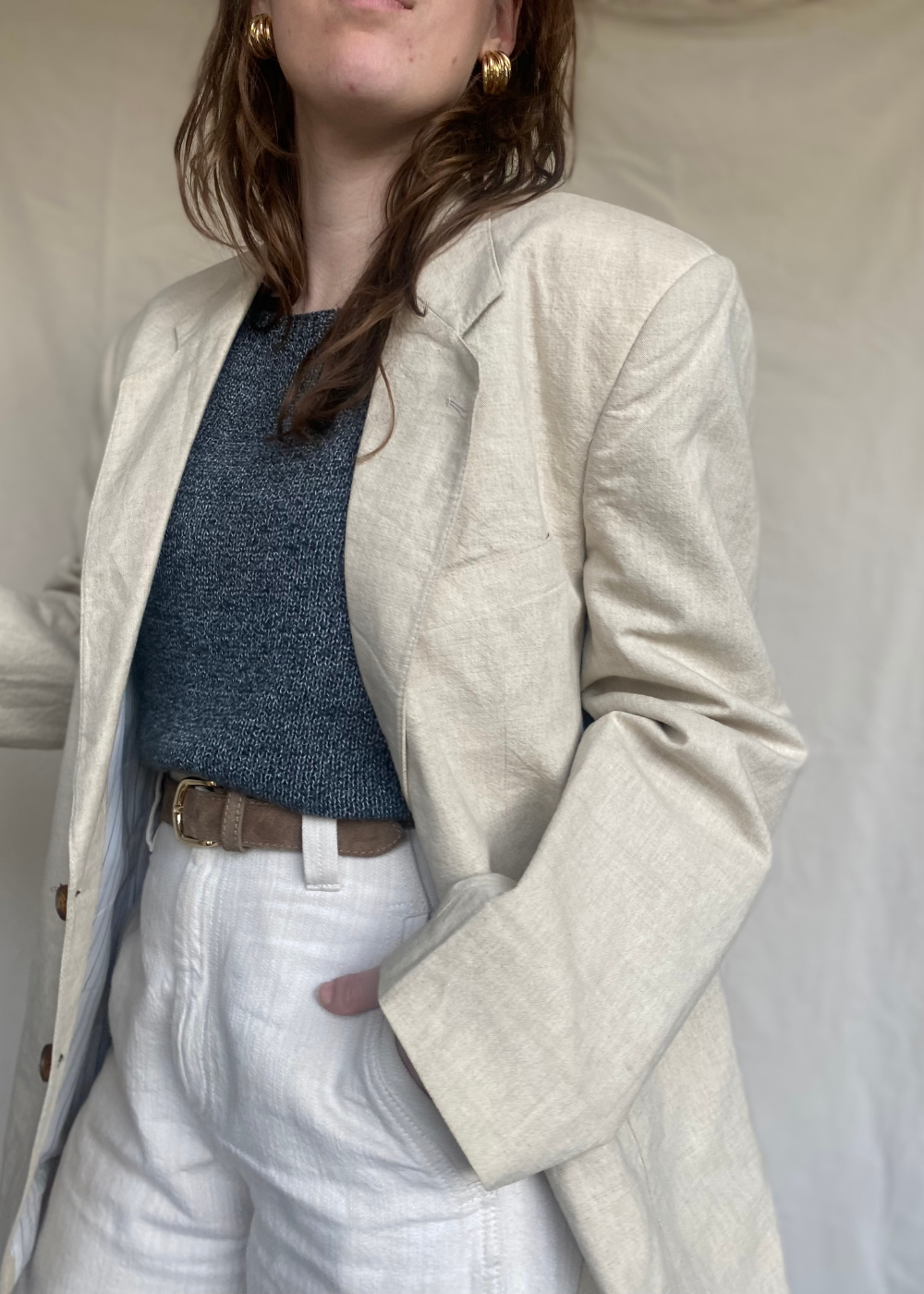 Katoenen beige blazer - maat L/XL
