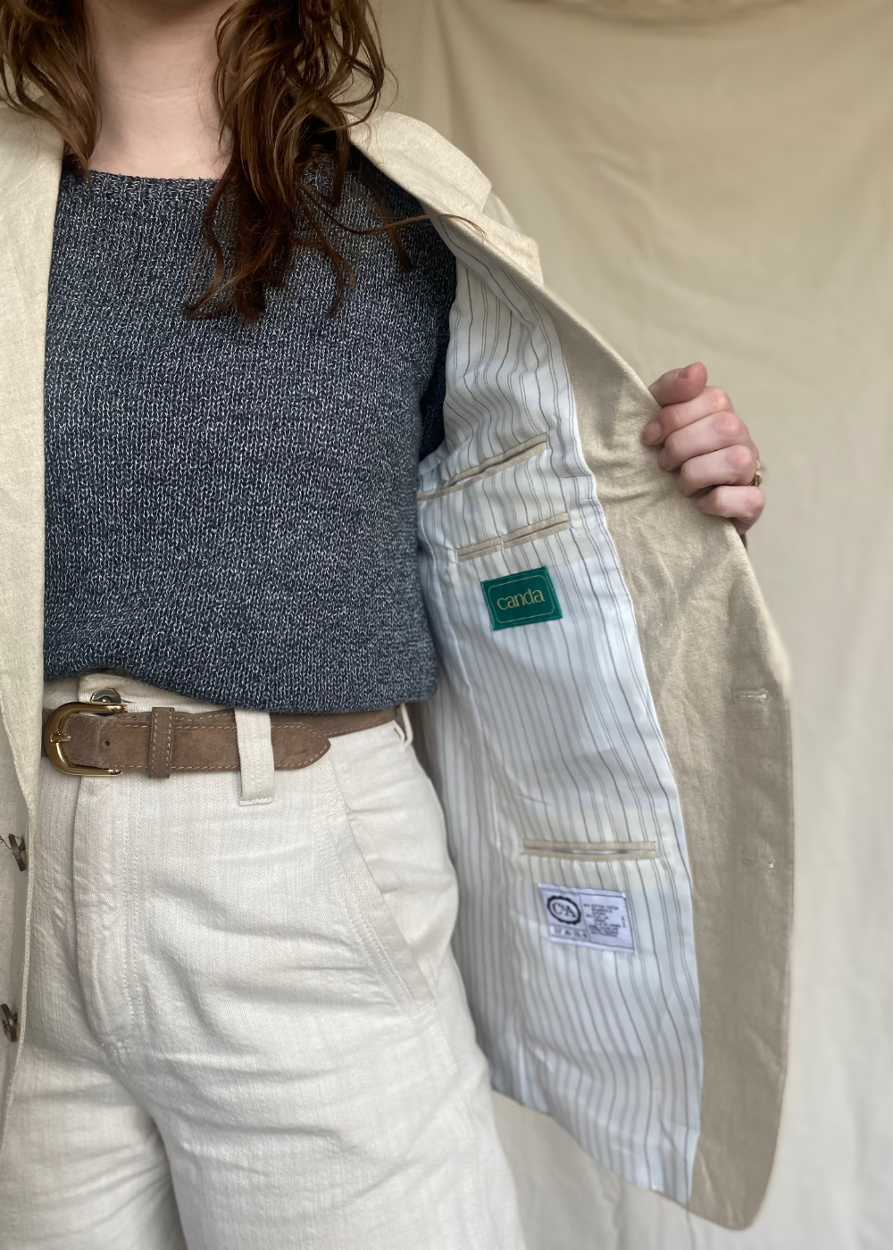 Katoenen beige blazer - maat L/XL