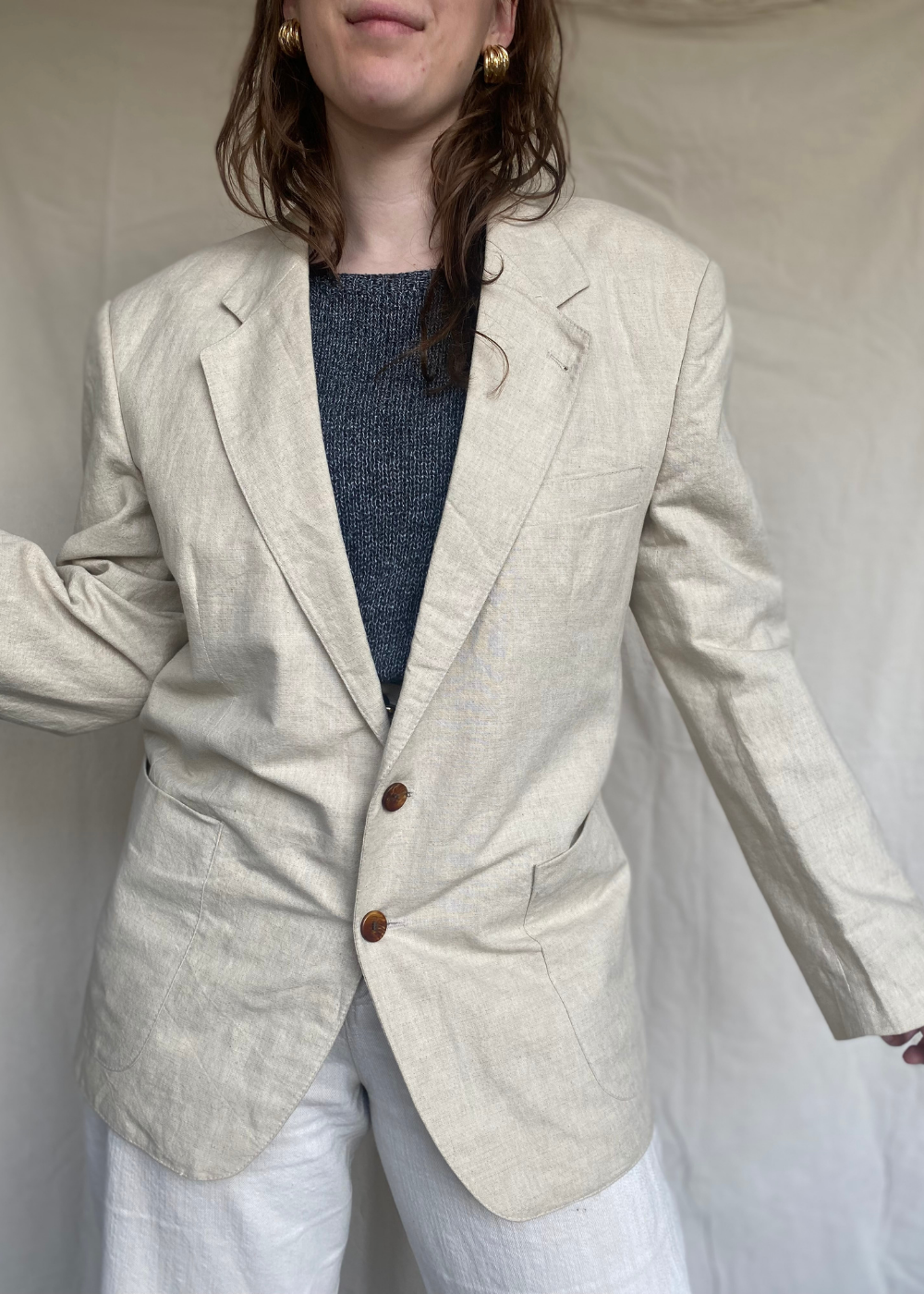 Katoenen beige blazer - maat L/XL
