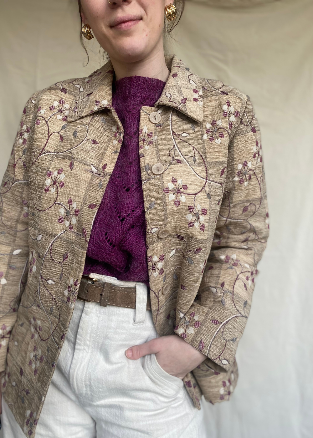 Beige geweven blazer/jas - maat M/L