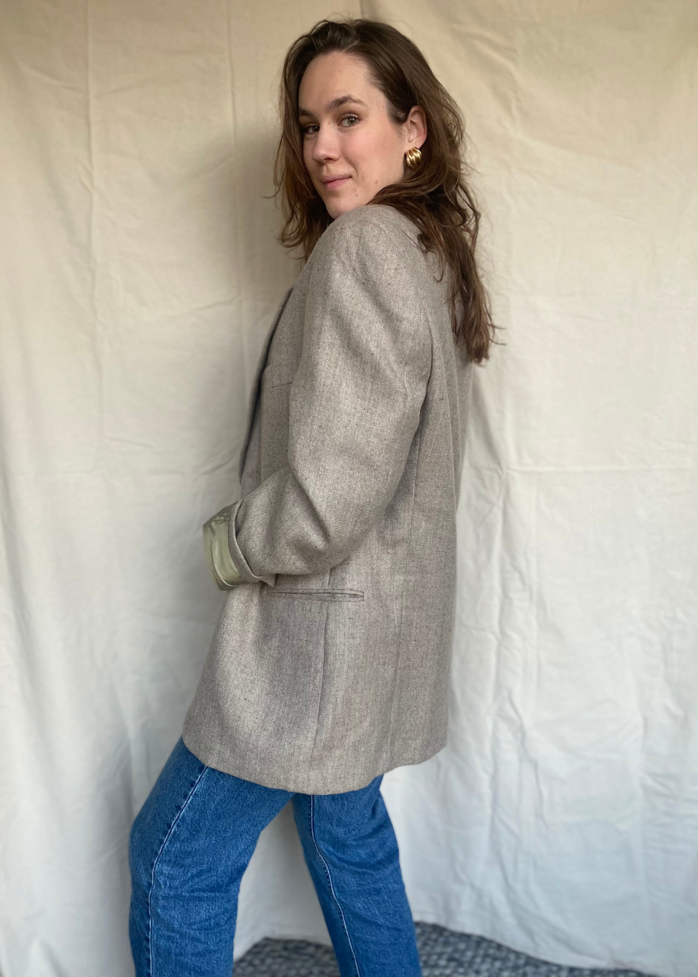 Licht grijze wollen blazer - maat L/XL