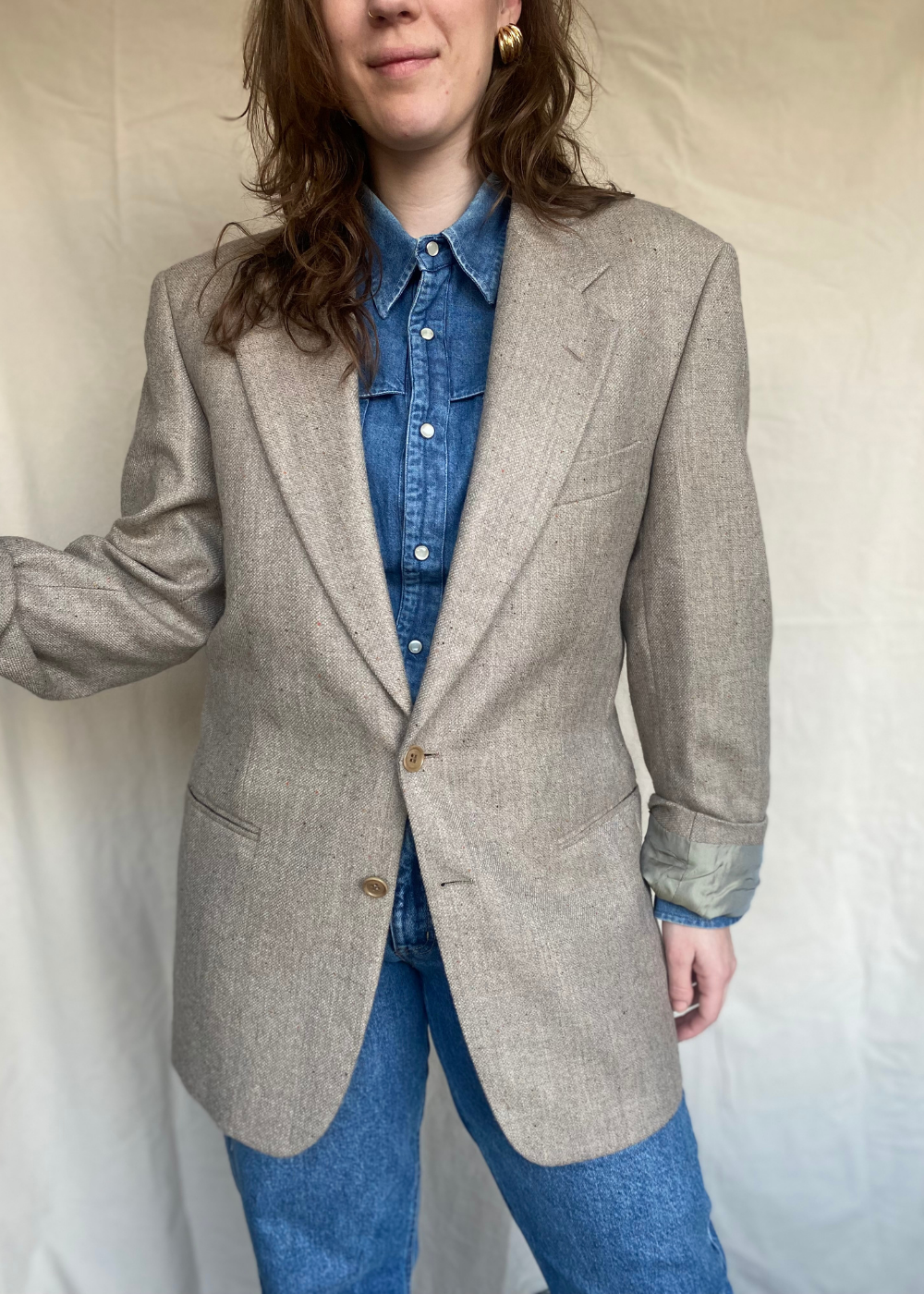 Licht grijze wollen blazer - maat L/XL