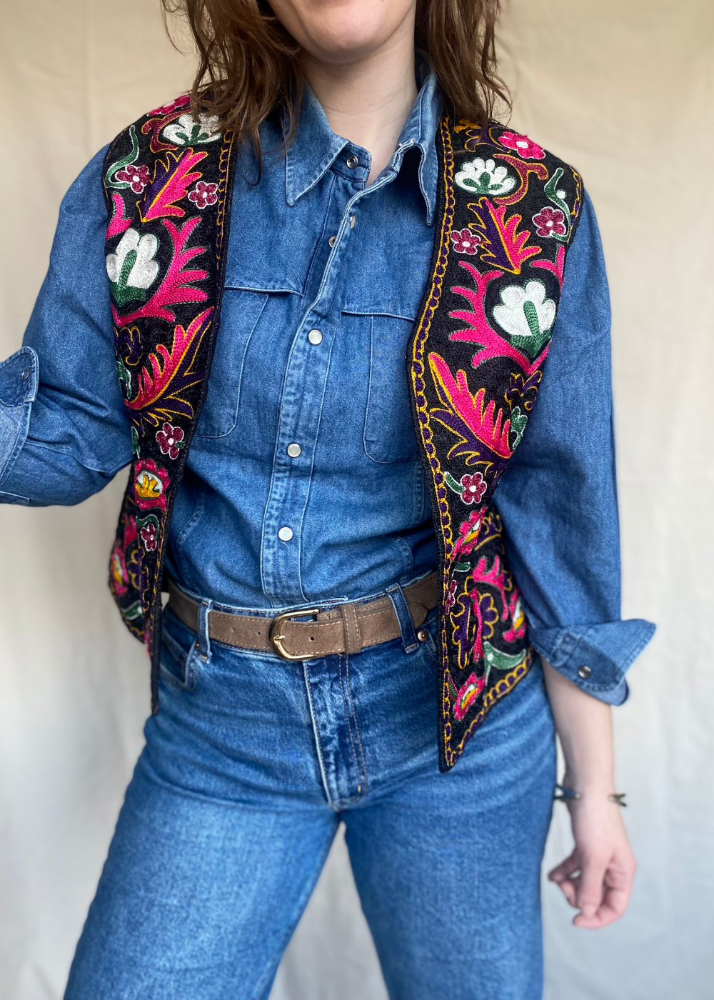 Handgeborduurd vintage gilet - maat M/L