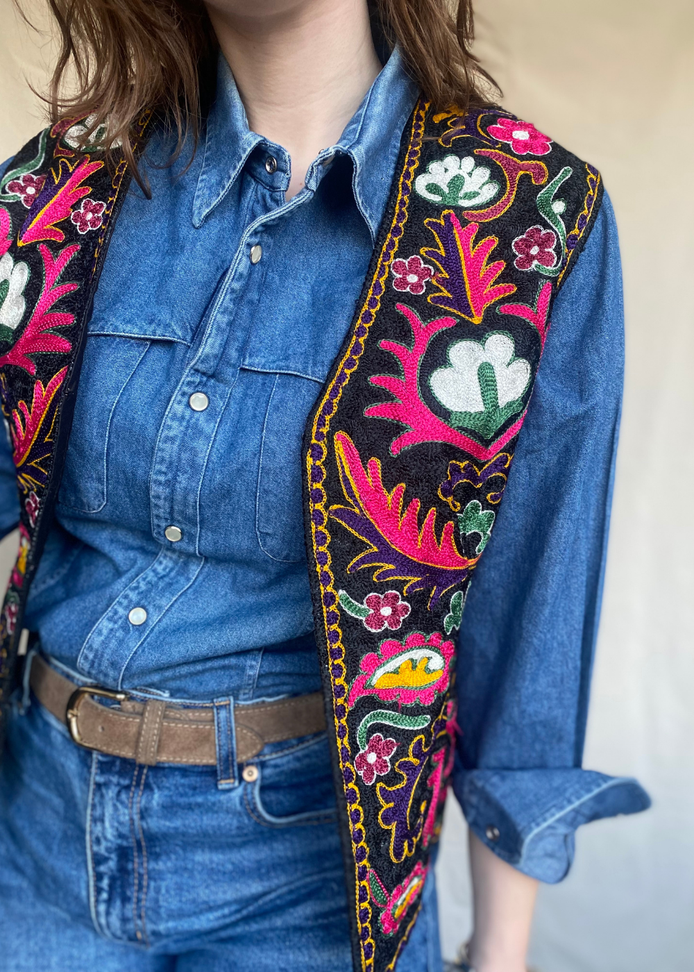 Handgeborduurd vintage gilet - maat M/L