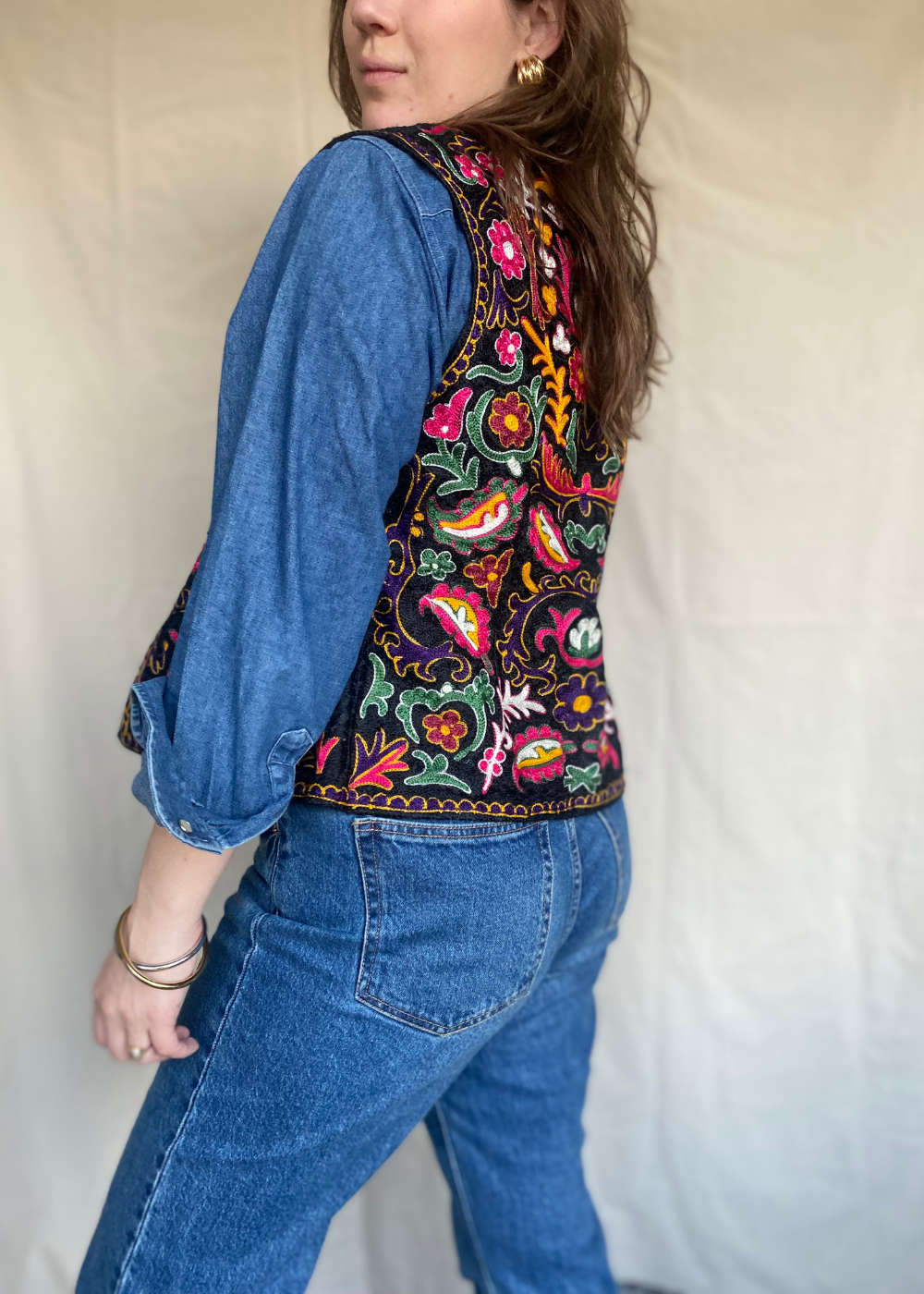 Handgeborduurd vintage gilet - maat M/L