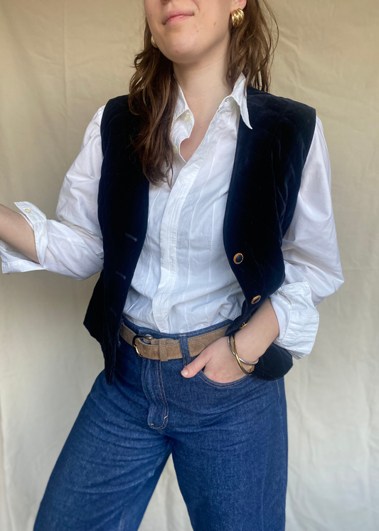 Donkerblauwe velvet gilet - maat M/L