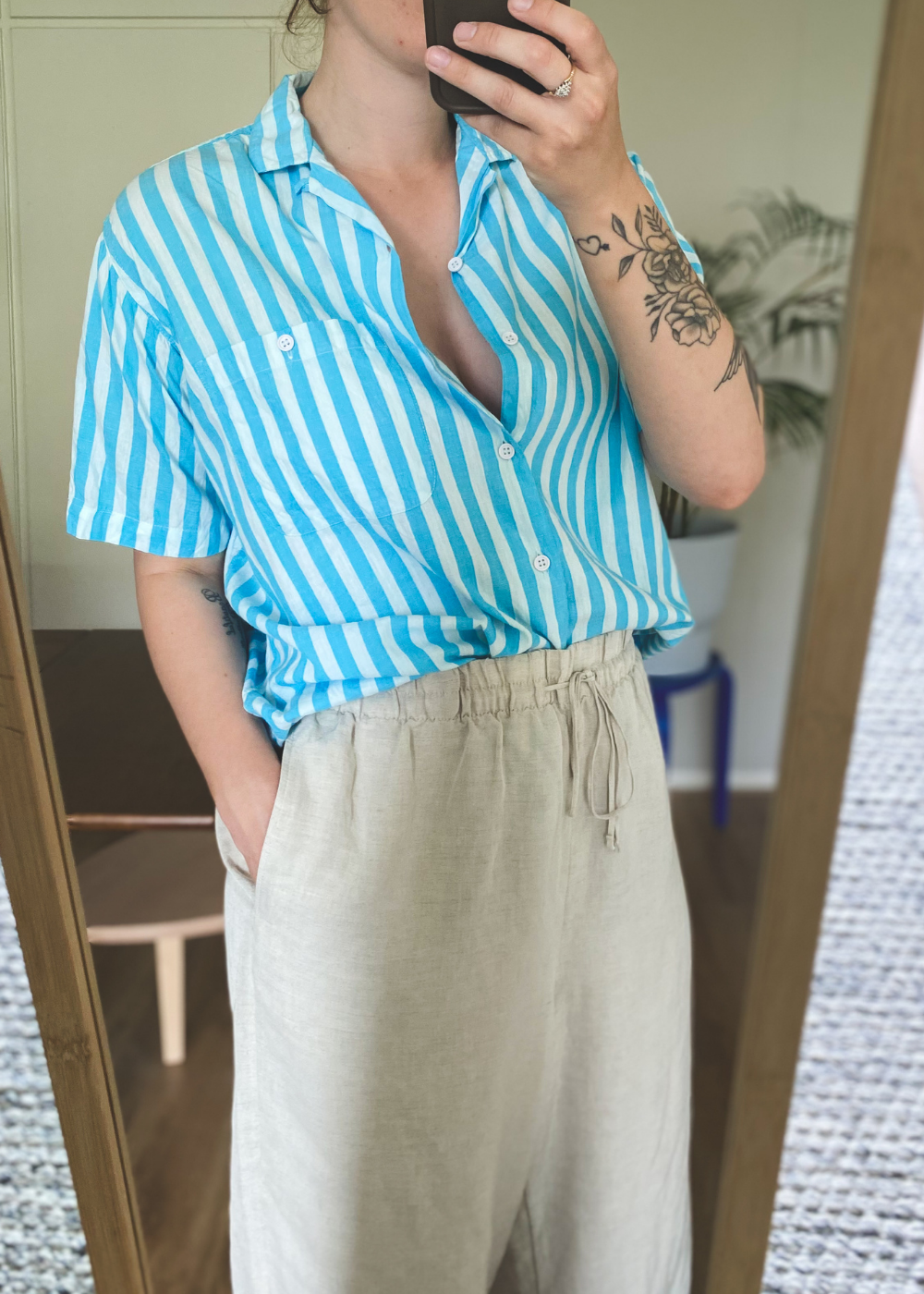 Katoenen gestreepte blouse - maat M/L