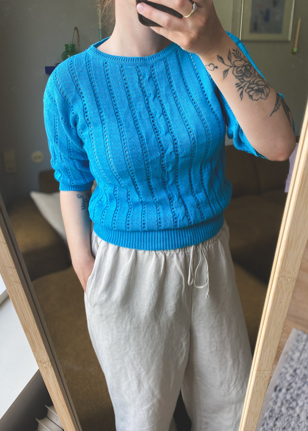 Blauw gebreide top - maat M/L