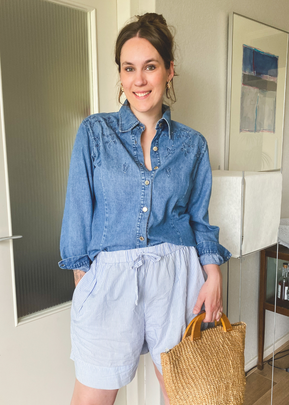 Spijkerblouse met bloemen