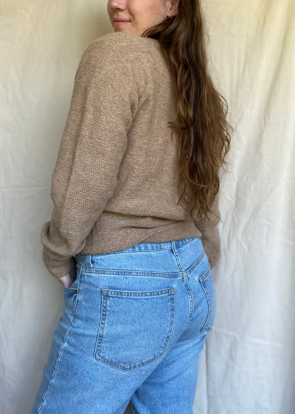 v-hals beige alpaca wollen trui - maat S/M