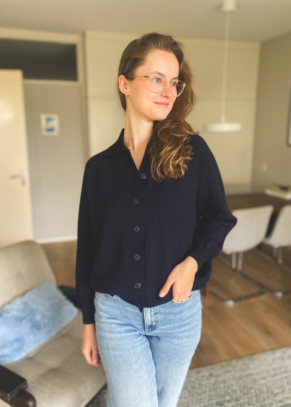 Donkerblauwe polo trui - maat S/M