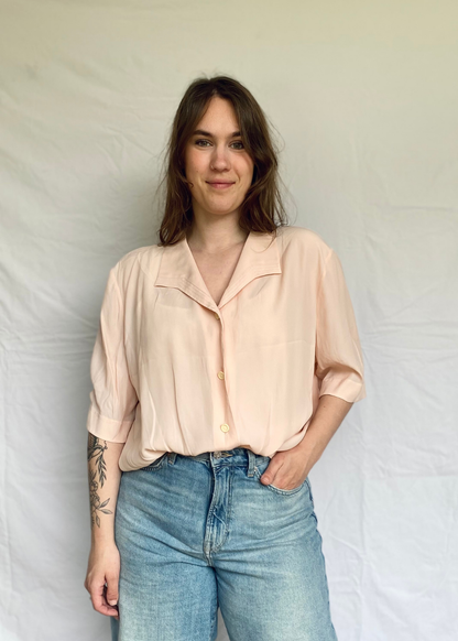 Damses zijde blouse in de kleur zalmroze - maat L/XL/XXL