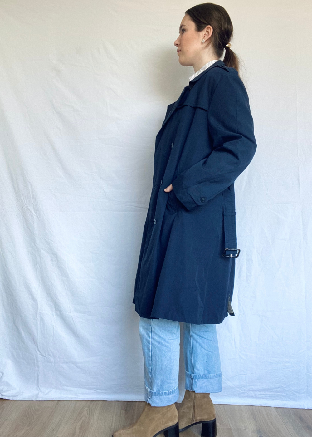 Donkerblauw trenchcoat - l