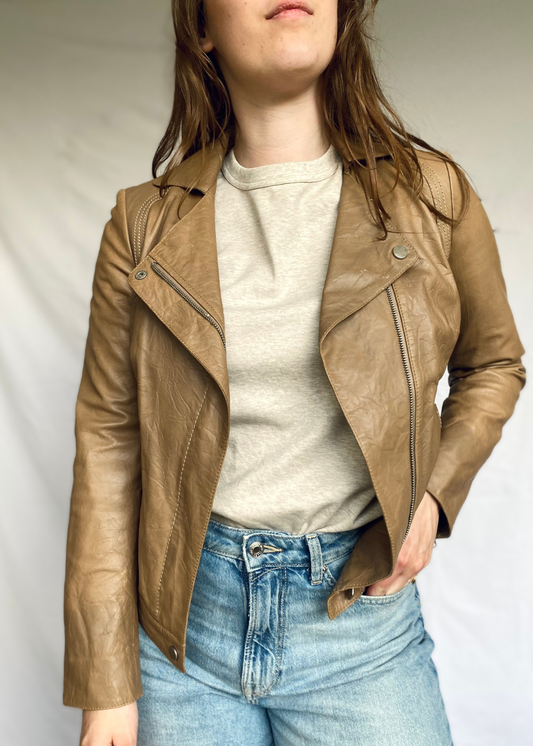 Leren look beige jas - s/m