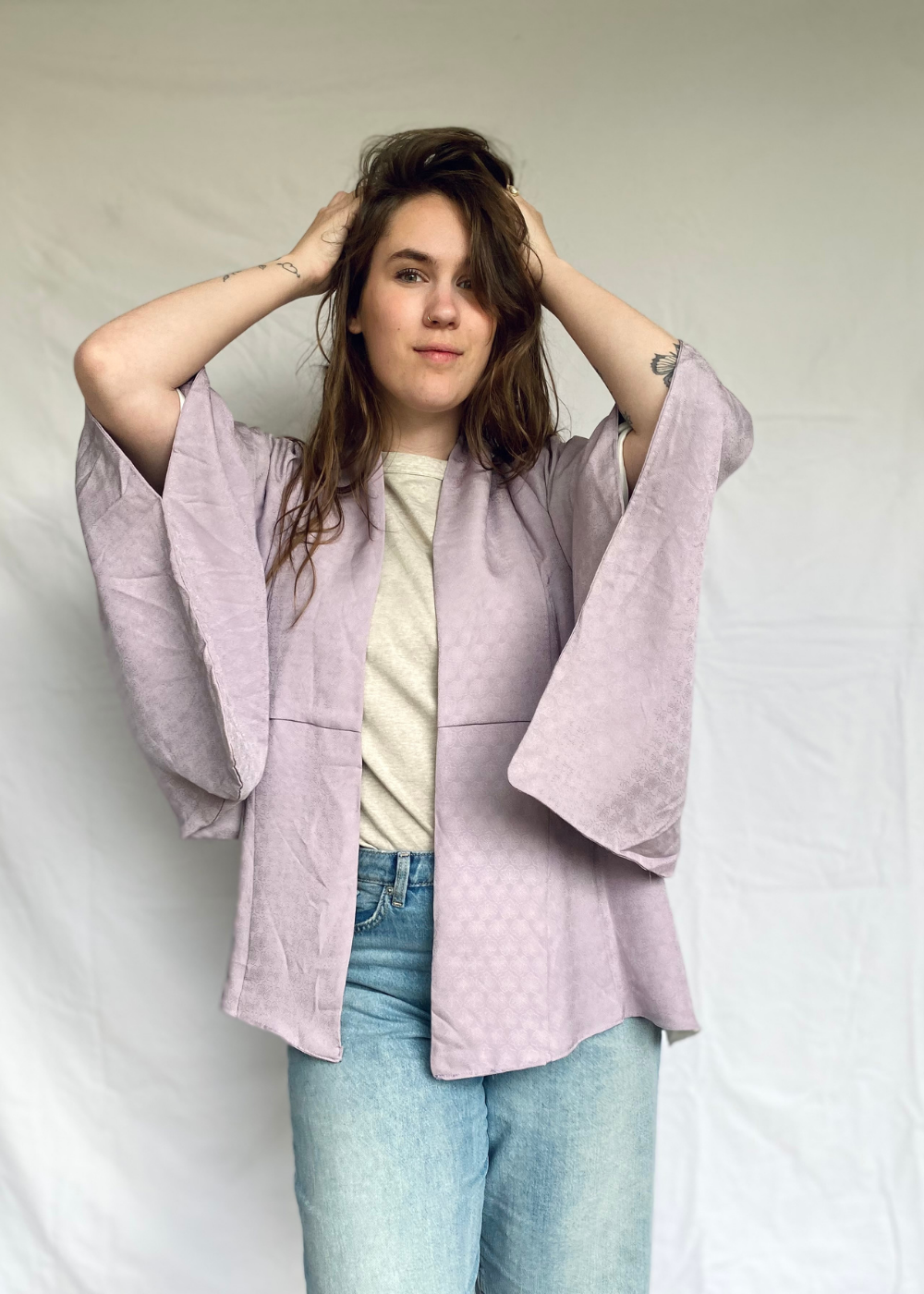 Japanse dames zijde/wol kimono in de kleur lila - one size