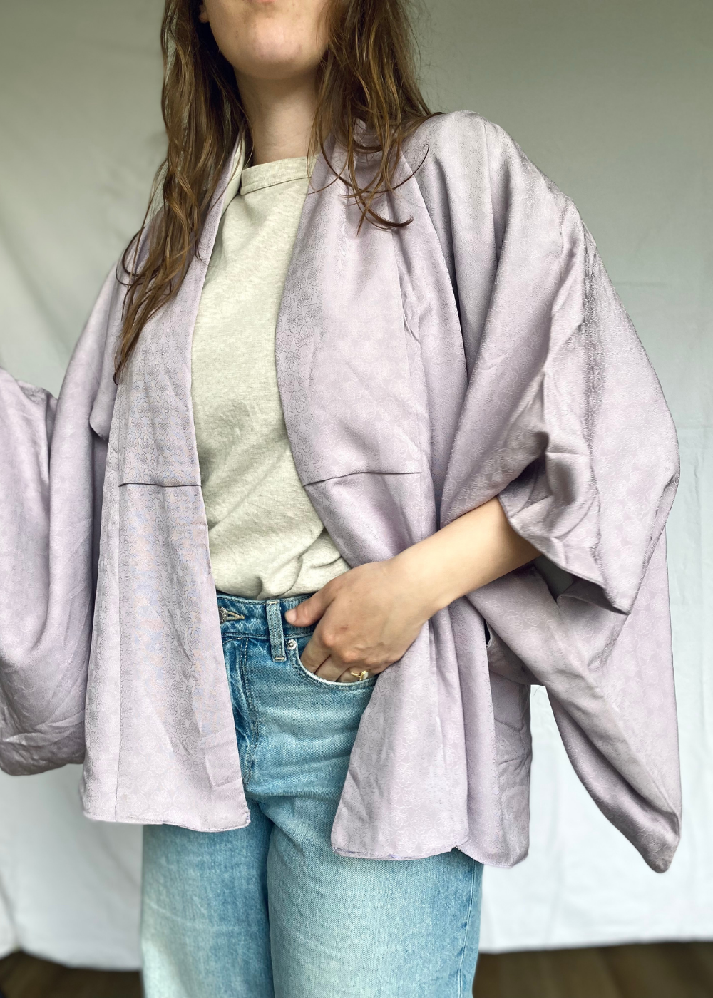 Japanse dames zijde/wol kimono in de kleur lila - one size