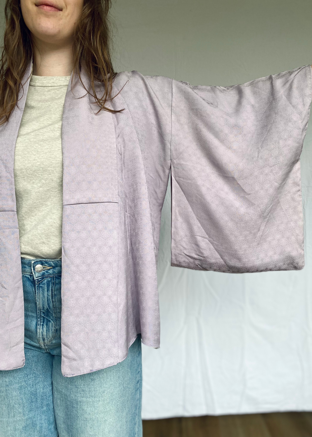Japanse dames zijde/wol kimono in de kleur lila - one size