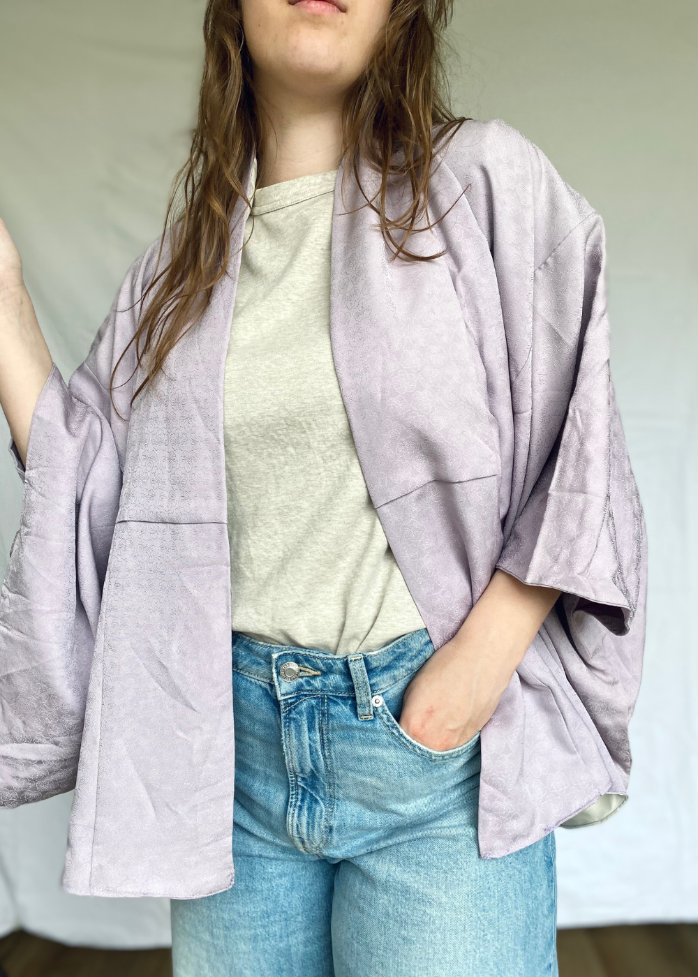 Japanse dames zijde/wol kimono in de kleur lila - one size