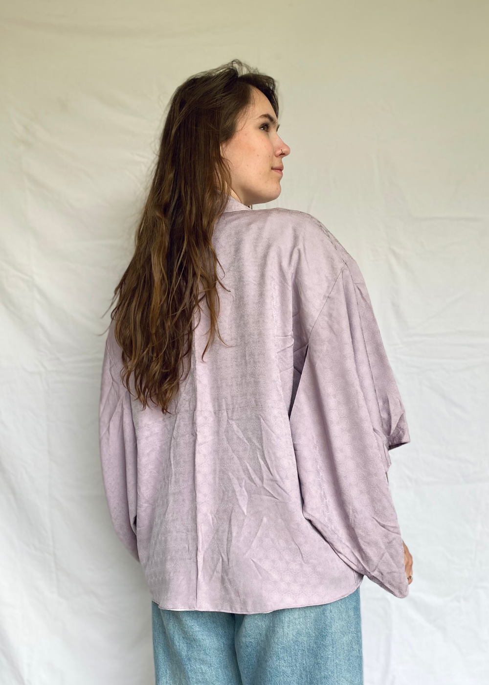 Japanse dames zijde/wol kimono in de kleur lila - one size