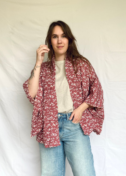 Roze zijde/wol kimono - one size