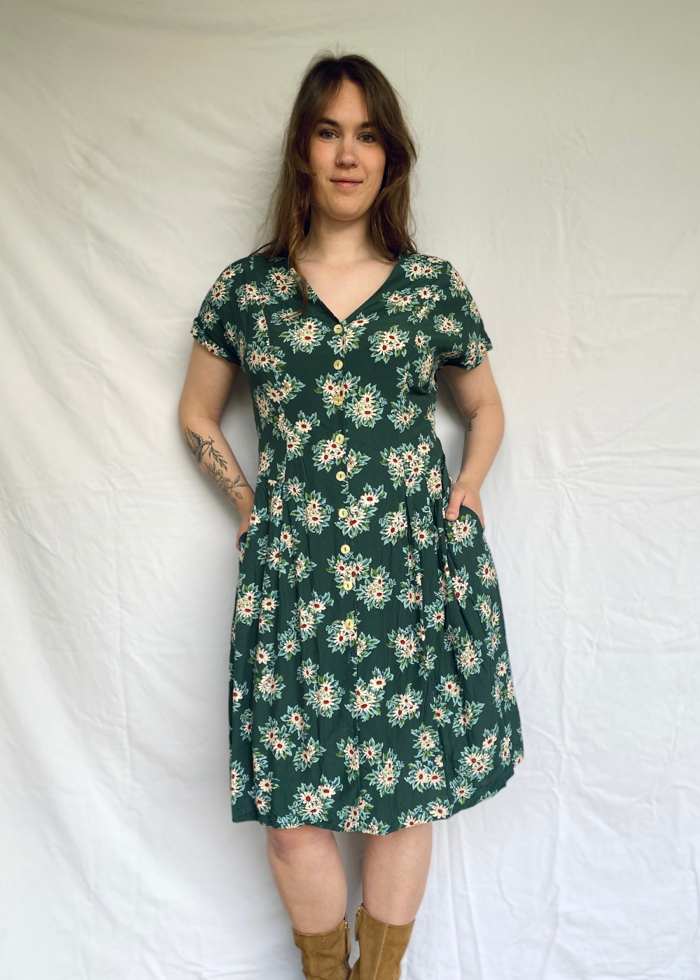 Viscose groene jurk - m/l