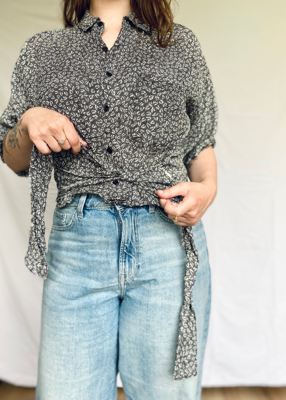 Reloved - zwart/witte blouse - m/l