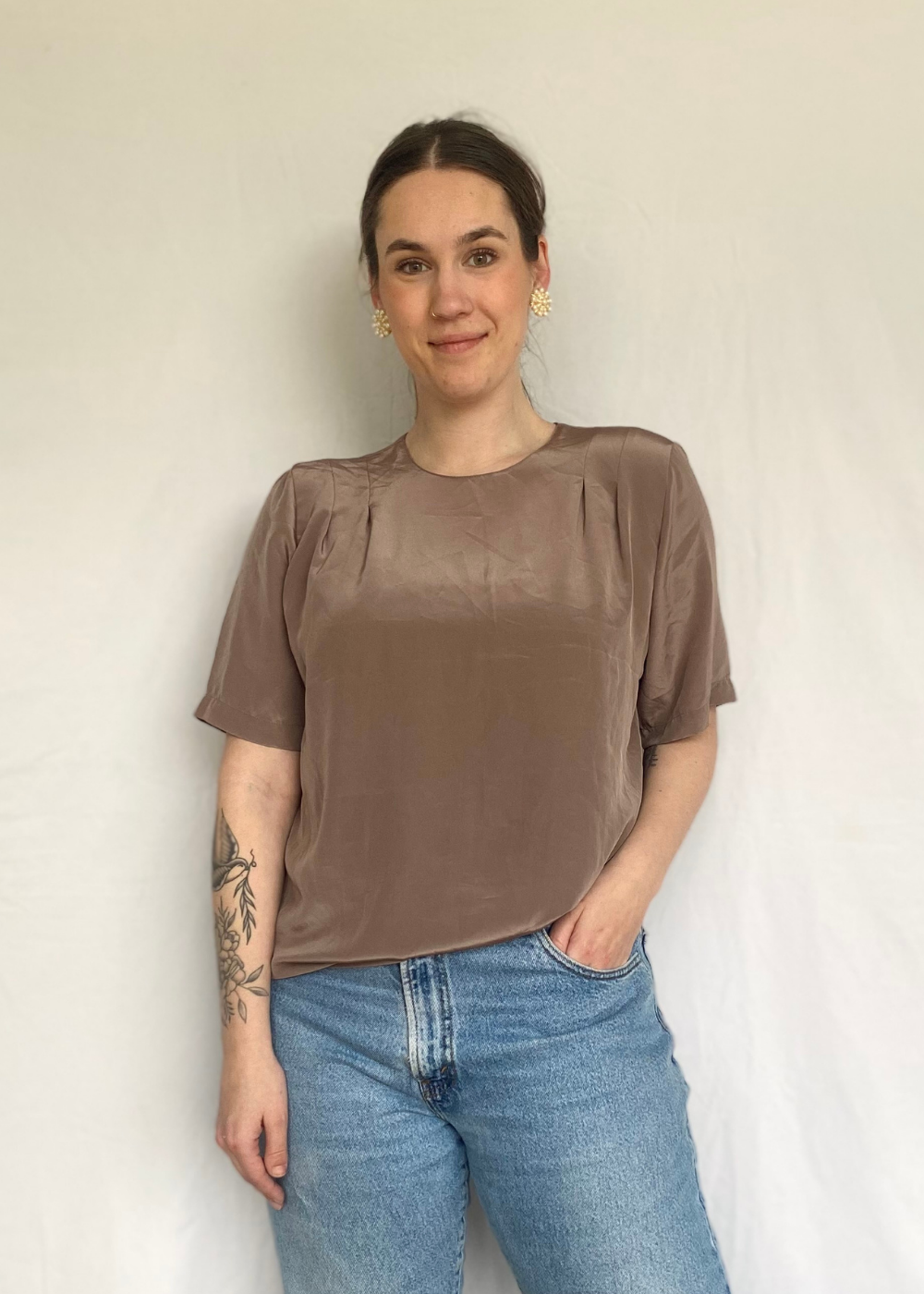 Glanzende bruine top - m/l