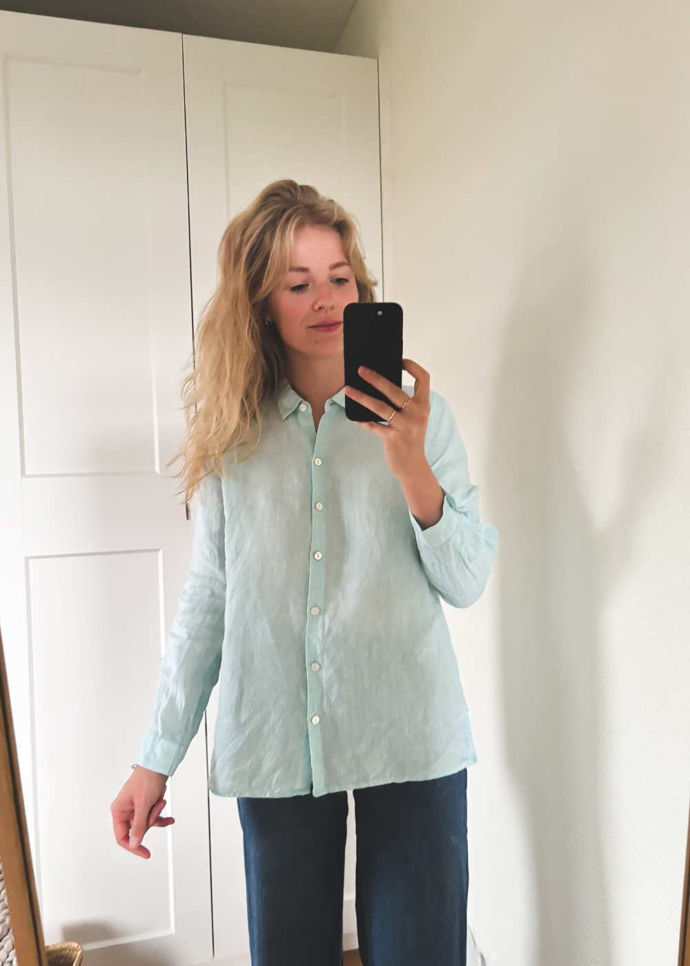 Lichtblauwe linnen blouse - maat S/M