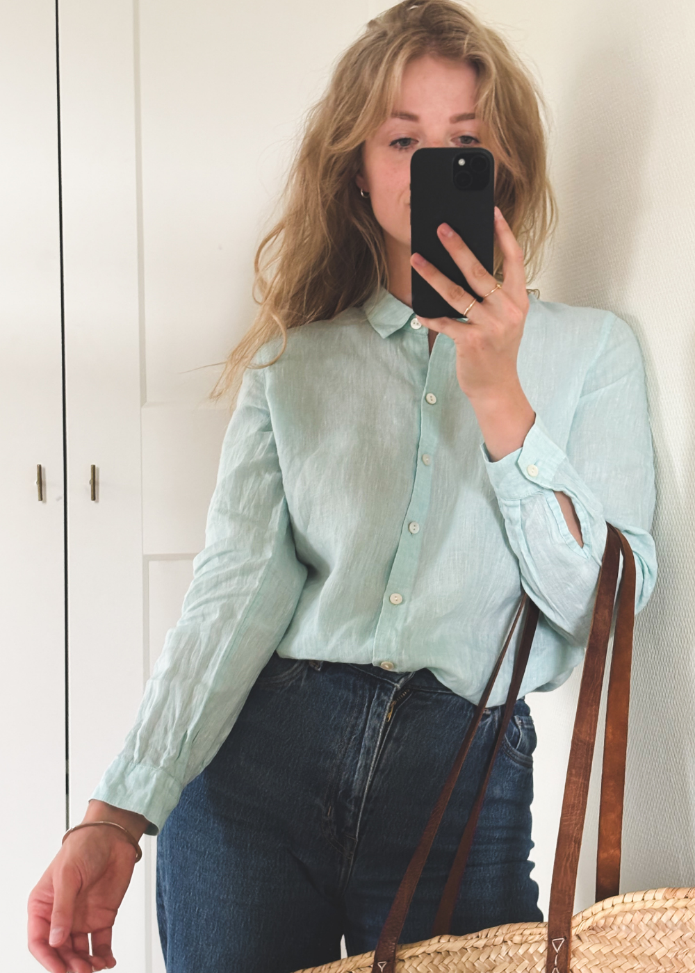Lichtblauwe linnen blouse - maat S/M