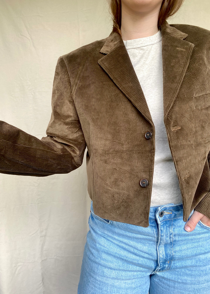 Bruine Remade ribstof blazer - maat L/XL