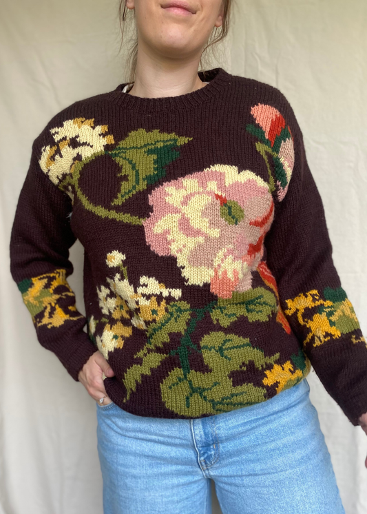Wollen trui met bloemen - maat M/L